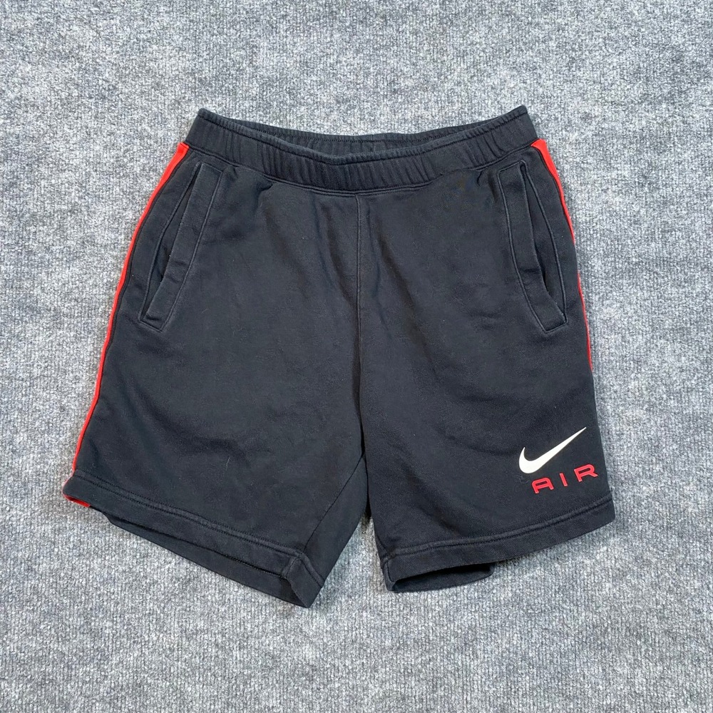 Nike Air Mens French Terry Shorts Black Red Side Stripe FN7701-011 Small